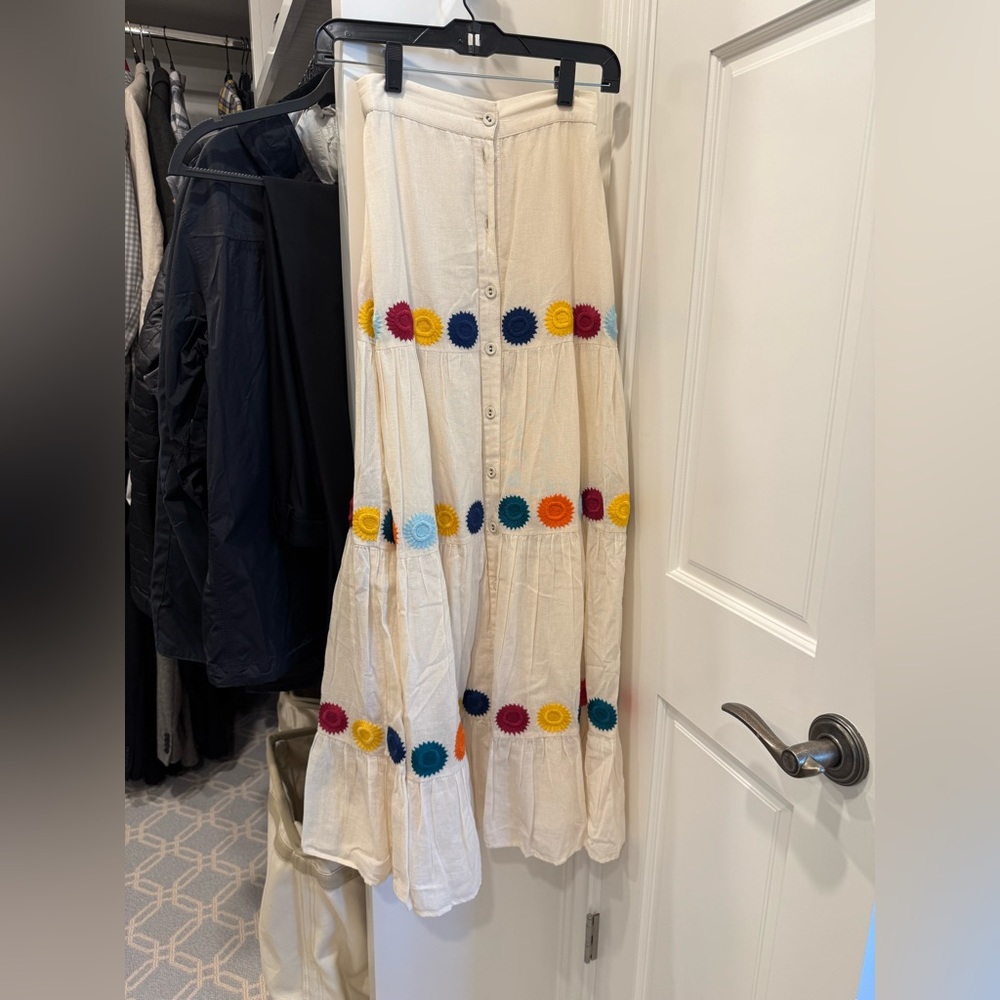 Embroidered Cream Maxi Skirt with Multicolor Accents